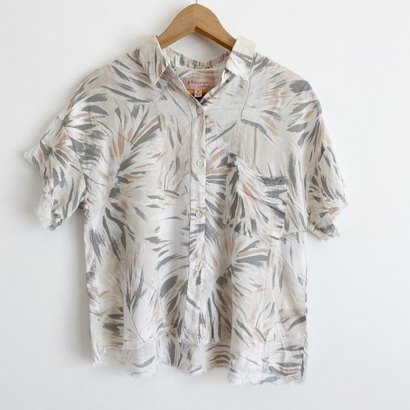 Philosophy Tops - Philosophy, Women's Short Sleeve Button Down Shirt, Light Tan Size Medium